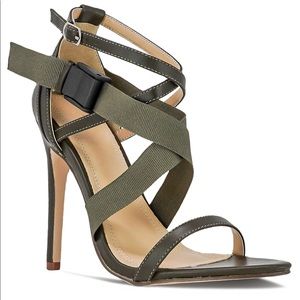 NEW!! Olive green stiletto heel strapped open toe